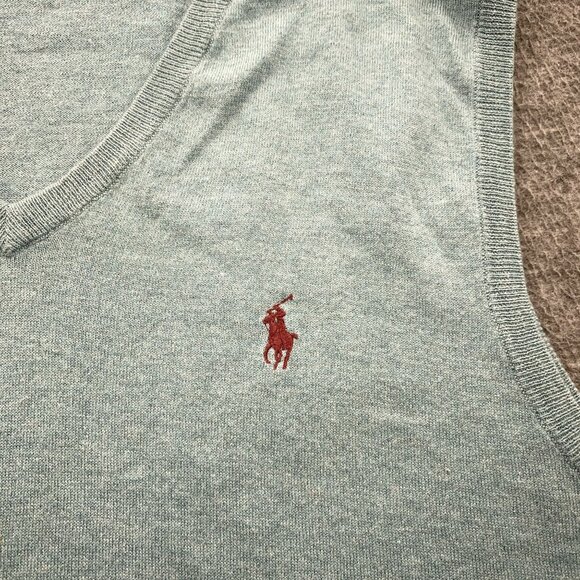 Polo Ralph Lauren V-Neck Sweater Vest Mens Large Green Cotton Silk Cashmere Pony - Picture 2 of 8